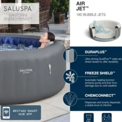 Bestway SaluSpa Santorini HydroJet Inflatable Hot Tub with EnergySense Cover