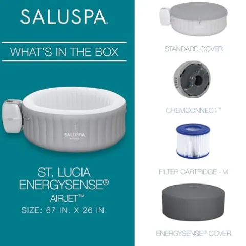 Bestway SaluSpa St. Lucia EnergySense AirJet Inflatable Hot Tub Spa 67″ x 26 Gray