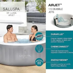 Bestway SaluSpa St. Lucia EnergySense AirJet Inflatable Hot Tub Spa 67″ x 26 Gray