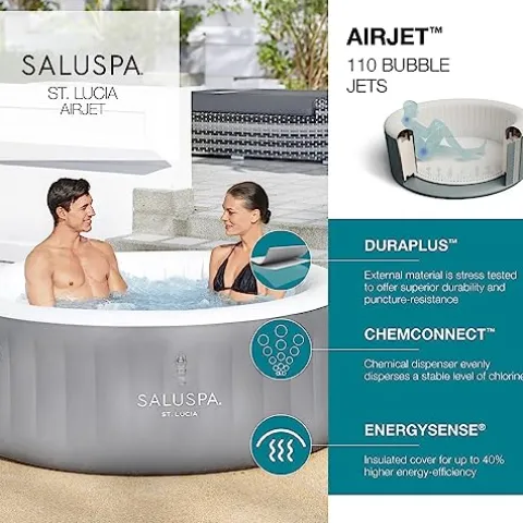 Bestway SaluSpa St. Lucia EnergySense AirJet Inflatable Hot Tub Spa 67″ x 26 Gray