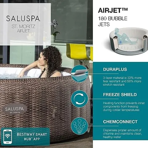Bestway SaluSpa St Moritz AirJet Hot Tub with Non-Slip Seats & Padded Headrest Pillows Brown