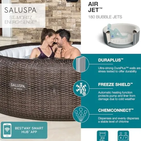 Bestway SaluSpa St Moritz AirJet Inflatable Hot Tub 5-7 Person Outdoor Spa
