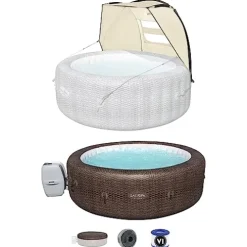 Bestway SaluSpa Sun Shade Canopy & St. Mortiz Inflatable Hot Tub Brown