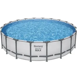Bestway Steel Pro MAX 20 Foot x 52 Inch Round Above Ground Swimming Pool Set Gray