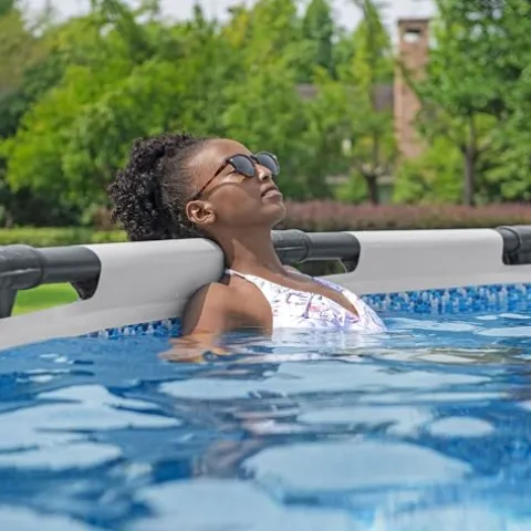 Bestway Steel Pro MAX 20 Foot x 52 Inch Round Above Ground Swimming Pool Set Gray