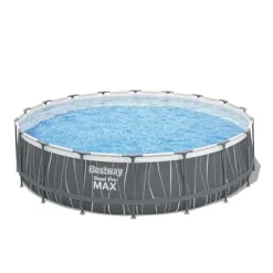 Bestway Steel Pro MAX 18 Foot x 48 Inches Round Swimming Pool Set Grey Print LED