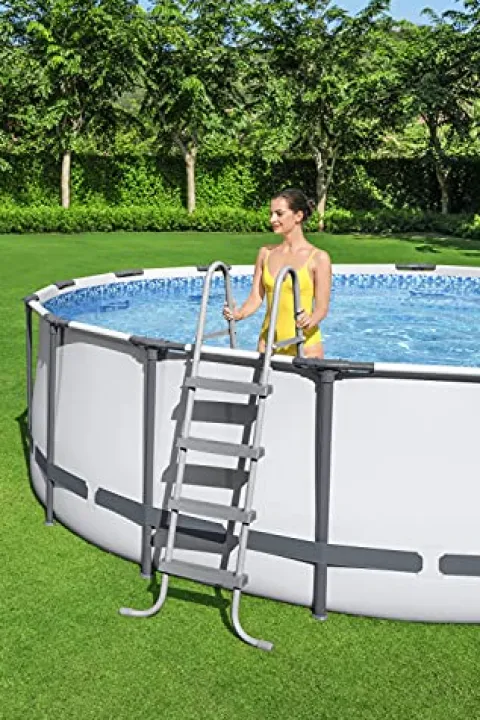 Bestway Steel Pro MAX 18′ x 48″ Round Metal Frame Above Ground Pool Set with Filter Pump, Ladder, and Cover