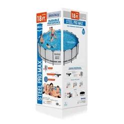 Bestway Steel Pro MAX 18′ x 48″ Round Metal Frame Above Ground Pool Set with Filter Pump, Ladder, and Cover
