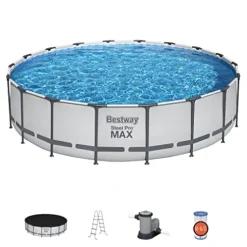 Bestway Steel Pro MAX 18′ x 48″ Round Metal Frame Above Ground Pool Set with Filter Pump, Ladder, and Cover