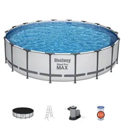 Bestway Steel Pro MAX 18′ x 48″ Round Metal Frame Above Ground Pool Set with Filter Pump, Ladder, and Cover