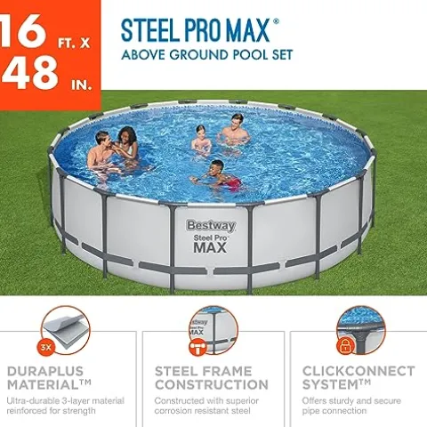 Bestway Steel Pro MAX 16ft Round Above Ground Pool Set Silver