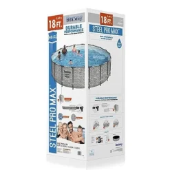 Bestway Steel Pro MAX 18ft x 48in Round Metal Frame Above Ground Swimming Pool Set Gray