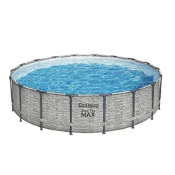 Bestway Steel Pro MAX 18ft x 48in Round Metal Frame Above Ground Swimming Pool Set Gray