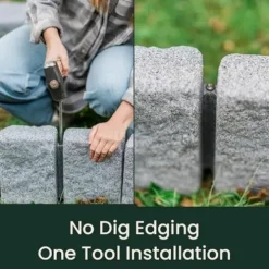 Beuta Cobblestone BlockXL Lawn and Garden Landscape Edging – 9.5″ Tall Natural Resin, Fade Rust and Corrosion Resistant, Includes 3 Anchoring Spikes