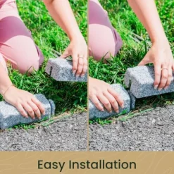 Beuta DIY No Dig Faux Stone Landscape Edging with Anchoring Spikes 48″ L x 4″ W x 2.25″ H Sandstone