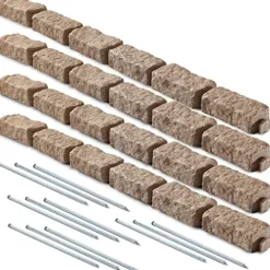 Beuta DIY No Dig Faux Stone Landscape Edging with Anchoring Spikes 48″ L x 4″ W x 2.25″ H Sandstone