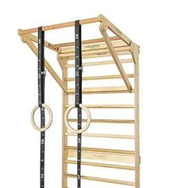 Beyond Balance Personal Training Tower: Fitness Stall Bars with Adjustable Pull-Up Dip Bar Attachment (1.5″ Round, Poplar Rungs)