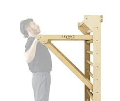Beyond Balance Personal Training Tower: Fitness Stall Bars with Adjustable Pull-Up Dip Bar Attachment (1.5″ Round, Poplar Rungs)