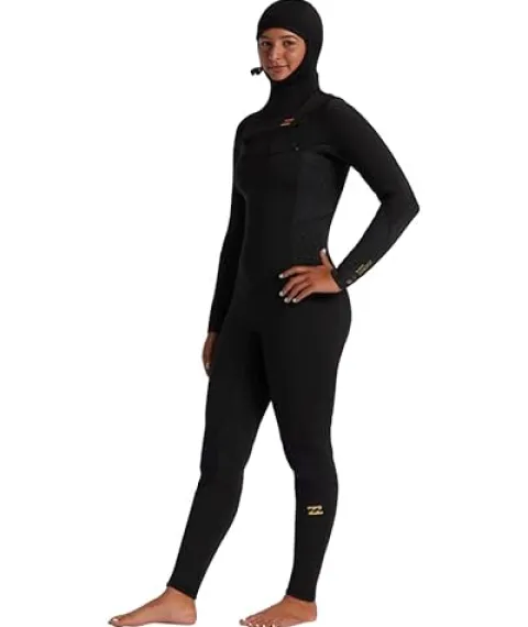Billabong Womens 5/4mm Synergy Hooded Chest Zip Fullsuit Wild Black