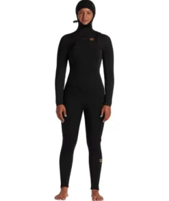 Billabong Womens 5/4mm Synergy Hooded Chest Zip Fullsuit Wild Black