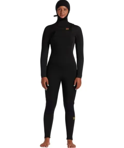 Billabong Womens 5/4mm Synergy Hooded Chest Zip Fullsuit Wild Black