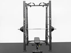 BK BodyKore Commercial Squat Rack & Adjustable Bench 300Lb Olympic Weight Combo Silver Frame