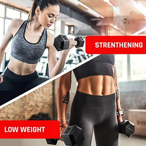 BK BodyKore Rubber Coated Hex Dumbbell Set with Frame & Commercial Rack Black