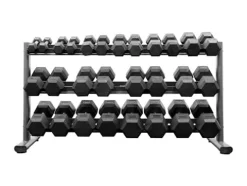 BK BodyKore Rubber Coated Hex Dumbbell Set with Frame & Commercial Rack Black