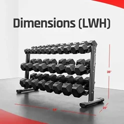 BK BodyKore Rubber Coated Hex Dumbbell Set with Frame & Commercial Rack Black