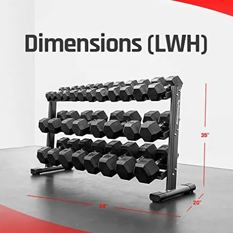 BK BodyKore Rubber Coated Hex Dumbbell Set with Frame & Commercial Rack Black