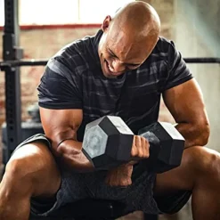 BK BodyKore Rubber Hex Dumbbell Set with 3 Tier Commercial Rack