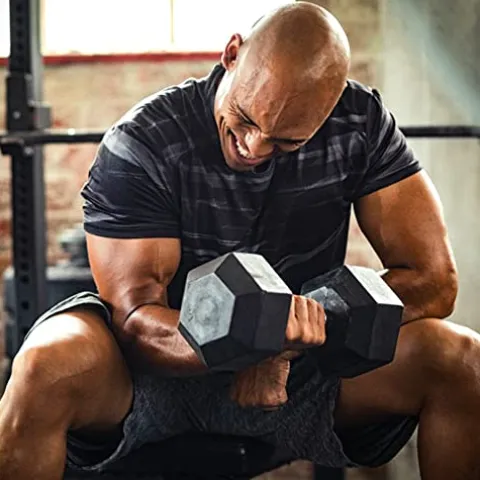 BK BodyKore Rubber Hex Dumbbell Set with 3 Tier Commercial Rack