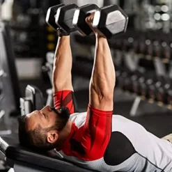 BK BodyKore Rubber Hex Dumbbell Set with 3 Tier Commercial Rack