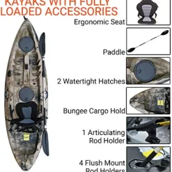 BKC FK184 9 Solo Sit-On-Top Kayak w/Premium Memory Foam Seat – Camo