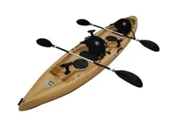 BKC TK181 12.5′ Tandem Sit On Top Kayak W/ 2 Soft Padded Seats, Paddles, 7 Rod Holders – Desert