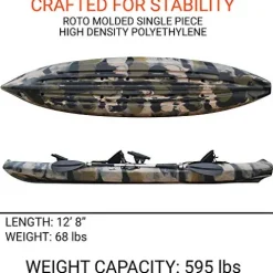 BKC TK181 Angler Tandem Fishing Kayak GreenCamo