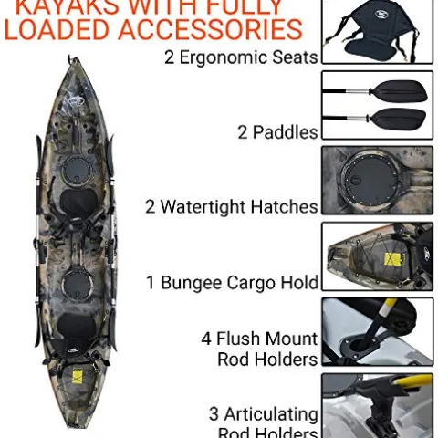 BKC TK181 Angler Tandem Fishing Kayak GreenCamo