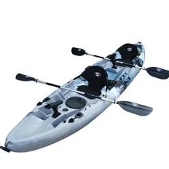 BKC TK219 Tandem Sit-On-Top Fishing Kayak with Padded Seats and Paddles Grey Camo