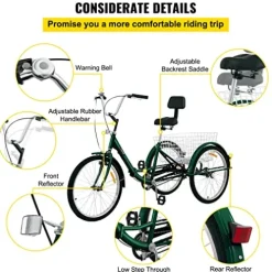 Bkisy Adult Tricycle 24” 1-Speed Green