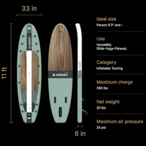 Bkrazy High-End Inflatable Paddle Board 11ft Complete Package Oasis