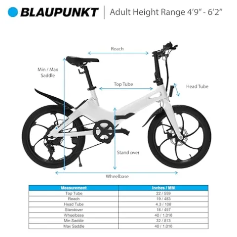 BLAUPUNKT Folding Electric Bike 350W Lightweight UL Certified 20 Inch White
