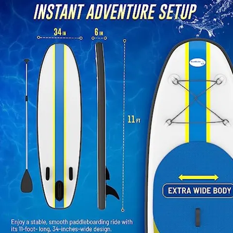 Blue Water Toys Portable Inflatable Stand Up Paddle Board Kit Turquoise/Yellow