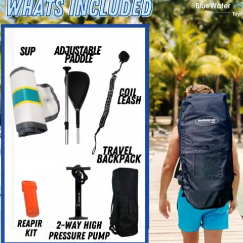 Blue Water Toys Portable Inflatable Stand Up Paddle Board Kit Turquoise/Yellow