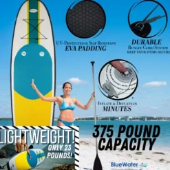 Blue Water Toys Portable Inflatable Stand Up Paddle Board Kit Turquoise/Yellow