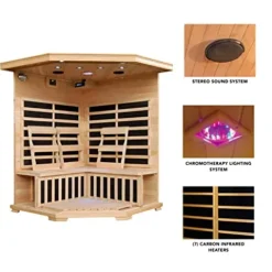 Blue Wave 3-Person Hemlock Corner Infrared Sauna w/ 7 Carbon Heaters Brown