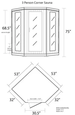 Blue Wave 3-Person Hemlock Corner Infrared Sauna w/ 7 Carbon Heaters Brown