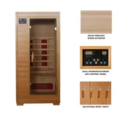 Blue Wave Radiant Saunas BSA2400 1-2 Person Hemlock Ceramic Infrared Sauna Brown