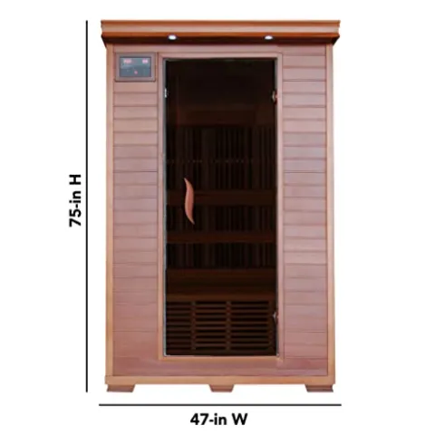 Blue Wave Radiant Saunas 2-Person Infrared Cedar Wood Sauna with Air Purifier, Chromotherapy Lighting, Music System, Carbon Heaters