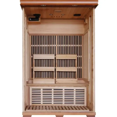 Blue Wave Radiant Saunas 2-Person Infrared Cedar Wood Sauna with Air Purifier, Chromotherapy Lighting, Music System, Carbon Heaters