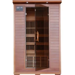 Blue Wave Radiant Saunas 2-Person Infrared Cedar Wood Sauna with Air Purifier, Chromotherapy Lighting, Music System, Carbon Heaters